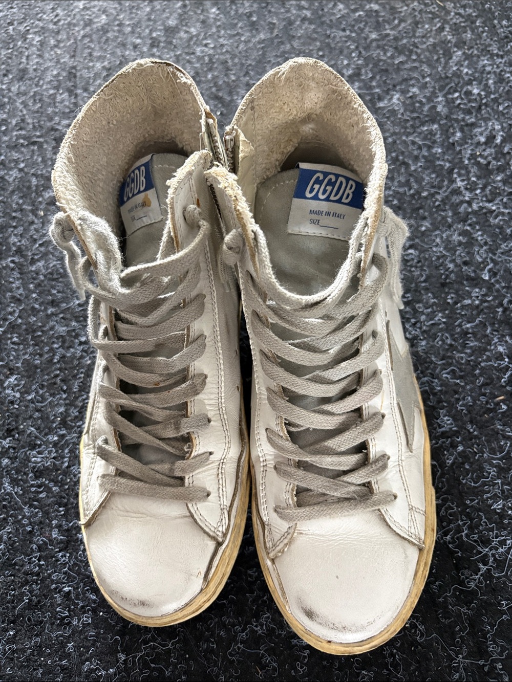 Golden Goose Off-White High-Top Sneakers with Silver Star